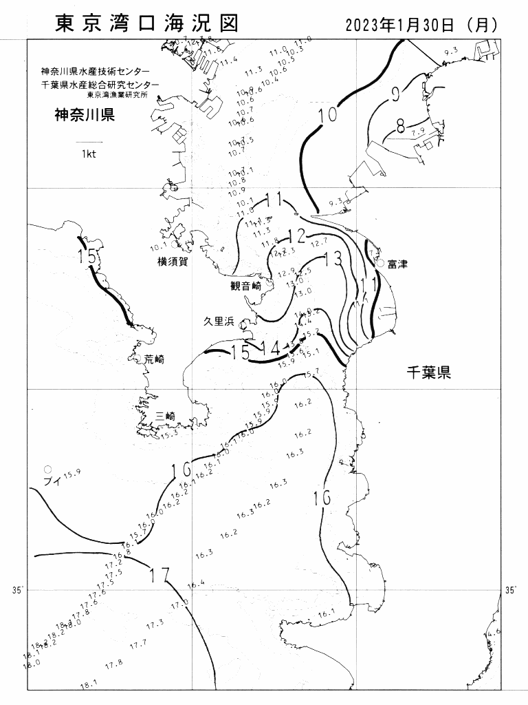 海況図, 東京湾口海況図 検索結果, (水温分布 等を図示)