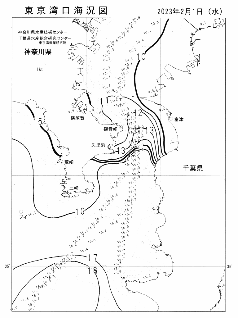 海況図, 東京湾口海況図 検索結果, (水温分布 等を図示)