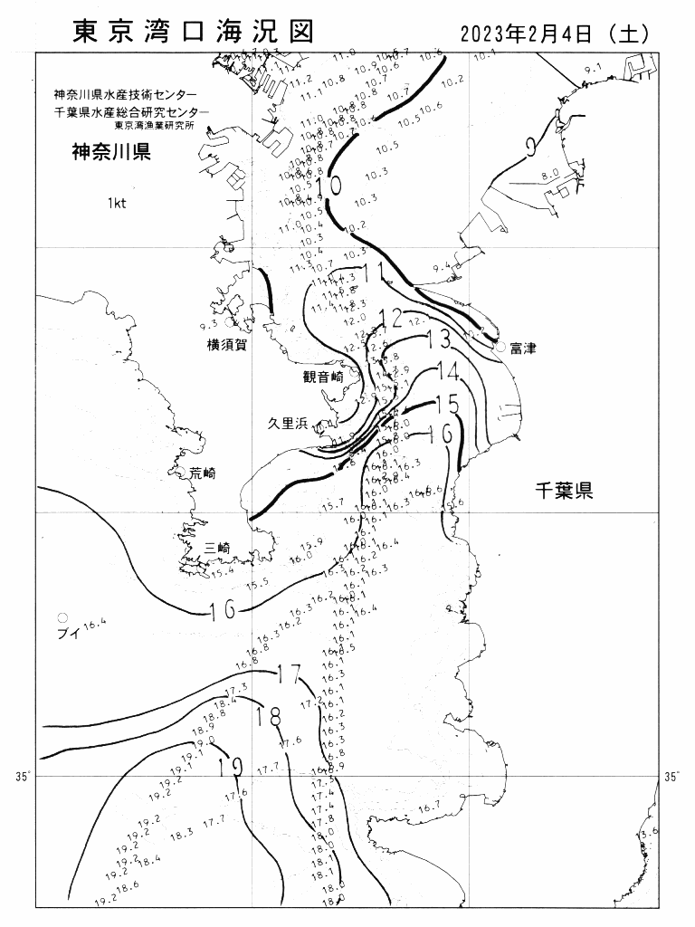 海況図, 東京湾口海況図 検索結果, (水温分布 等を図示)