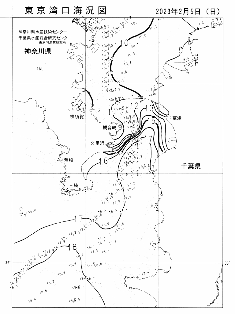 海況図, 東京湾口海況図 検索結果, (水温分布 等を図示)
