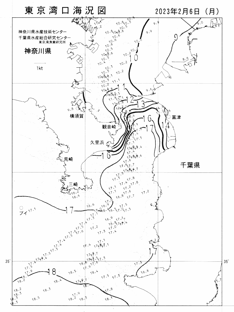 海況図, 東京湾口海況図 検索結果, (水温分布 等を図示)