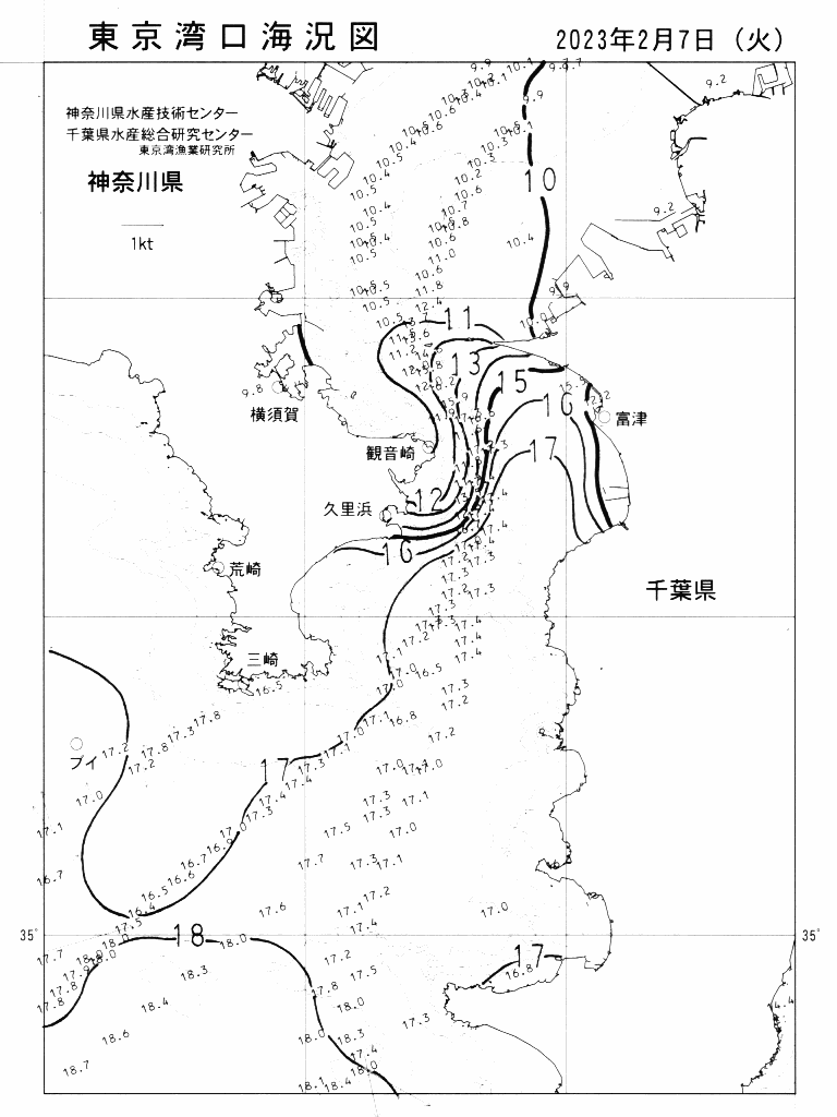 海況図, 東京湾口海況図 検索結果, (水温分布 等を図示)