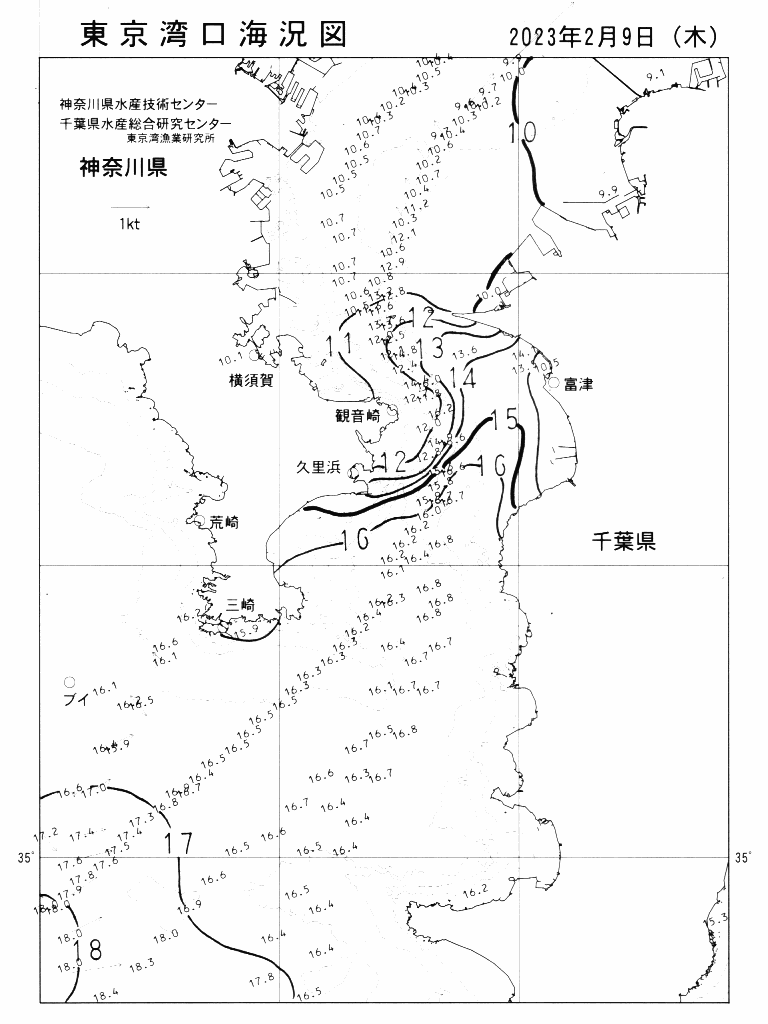 海況図, 東京湾口海況図 検索結果, (水温分布 等を図示)