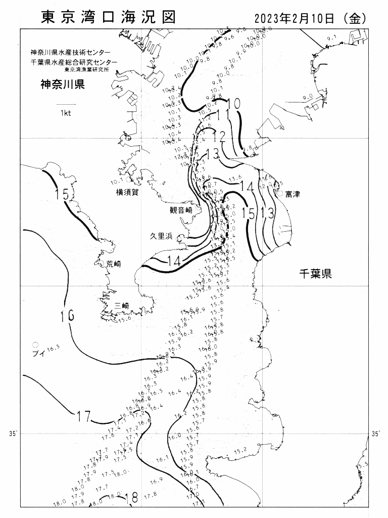 海況図, 東京湾口海況図 検索結果, (水温分布 等を図示)