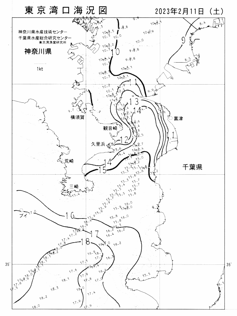 海況図, 東京湾口海況図 検索結果, (水温分布 等を図示)