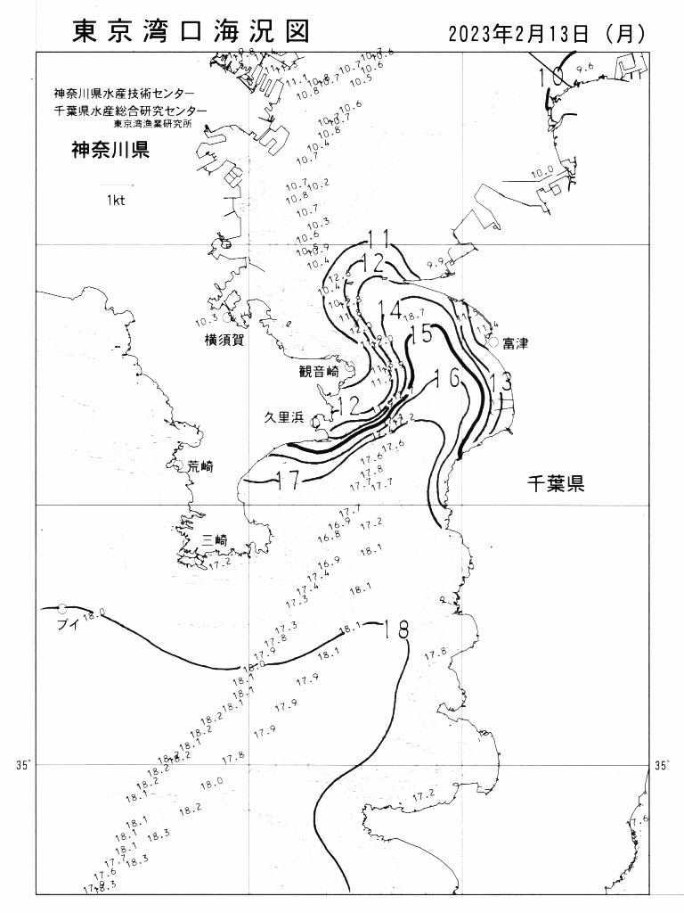 海況図, 東京湾口海況図 検索結果, (水温分布 等を図示)