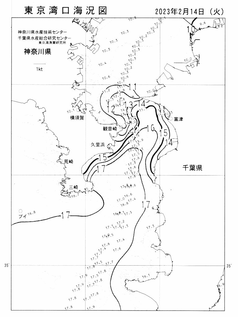 海況図, 東京湾口海況図 検索結果, (水温分布 等を図示)