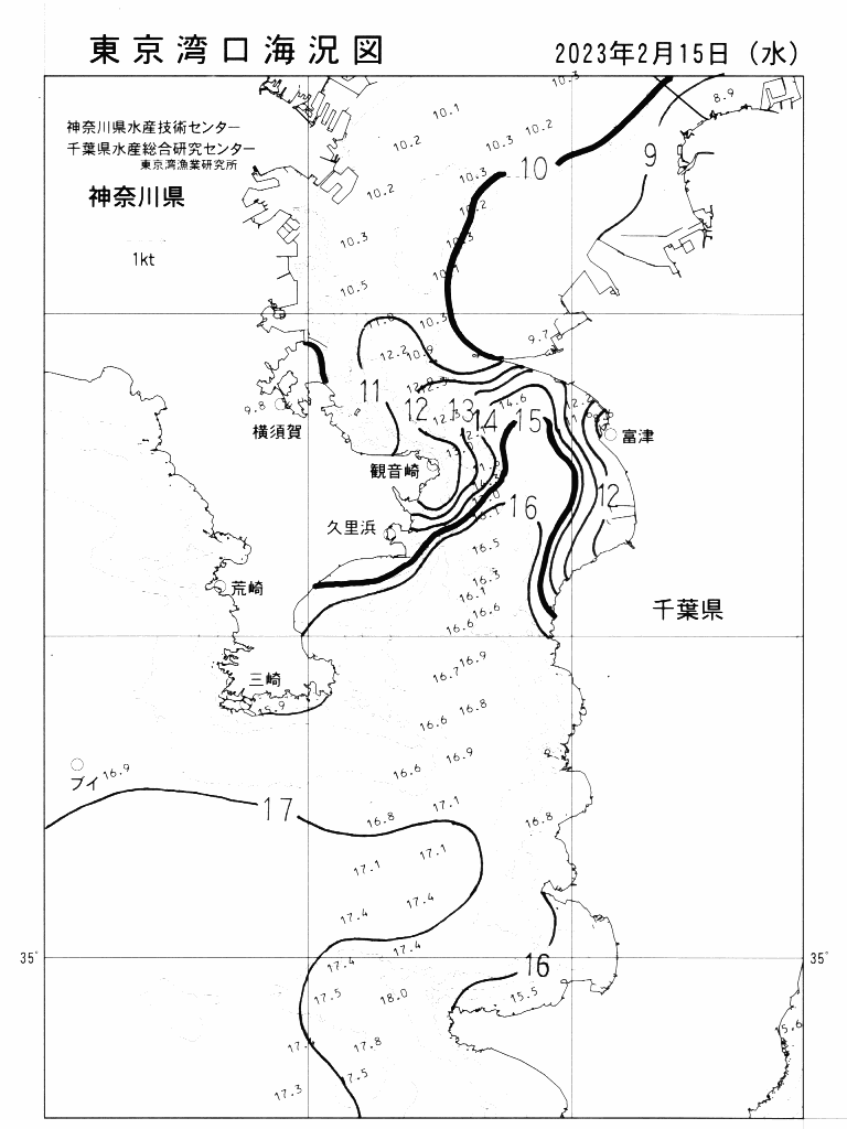 海況図, 東京湾口海況図 検索結果, (水温分布 等を図示)