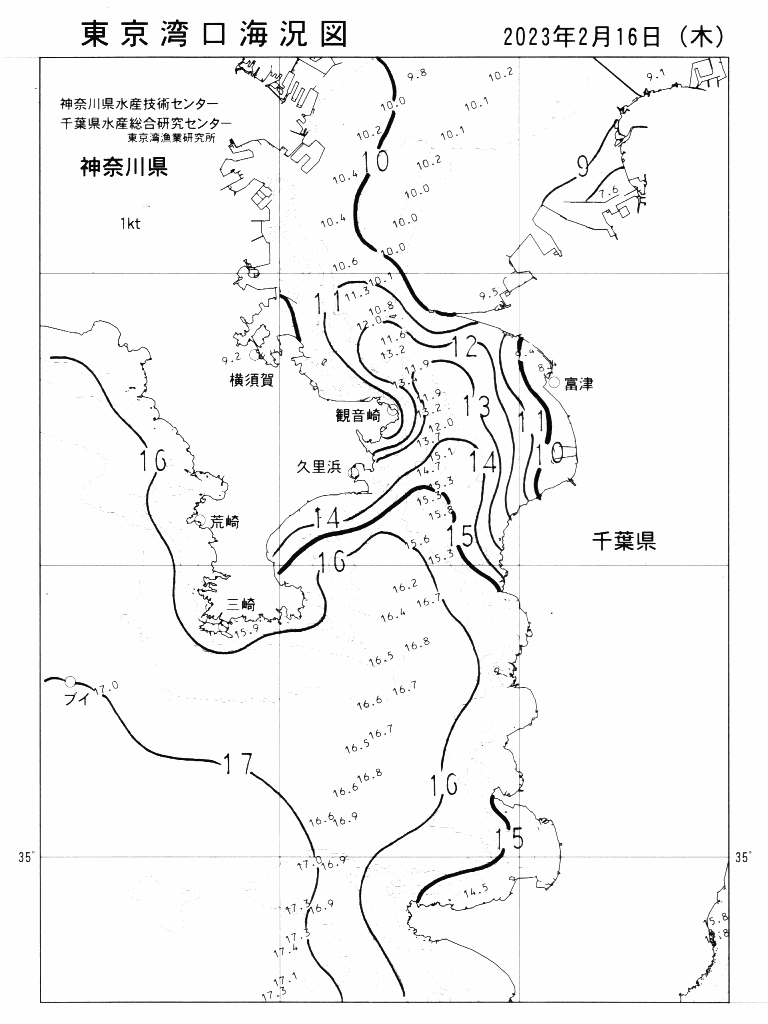 海況図, 東京湾口海況図 検索結果, (水温分布 等を図示)