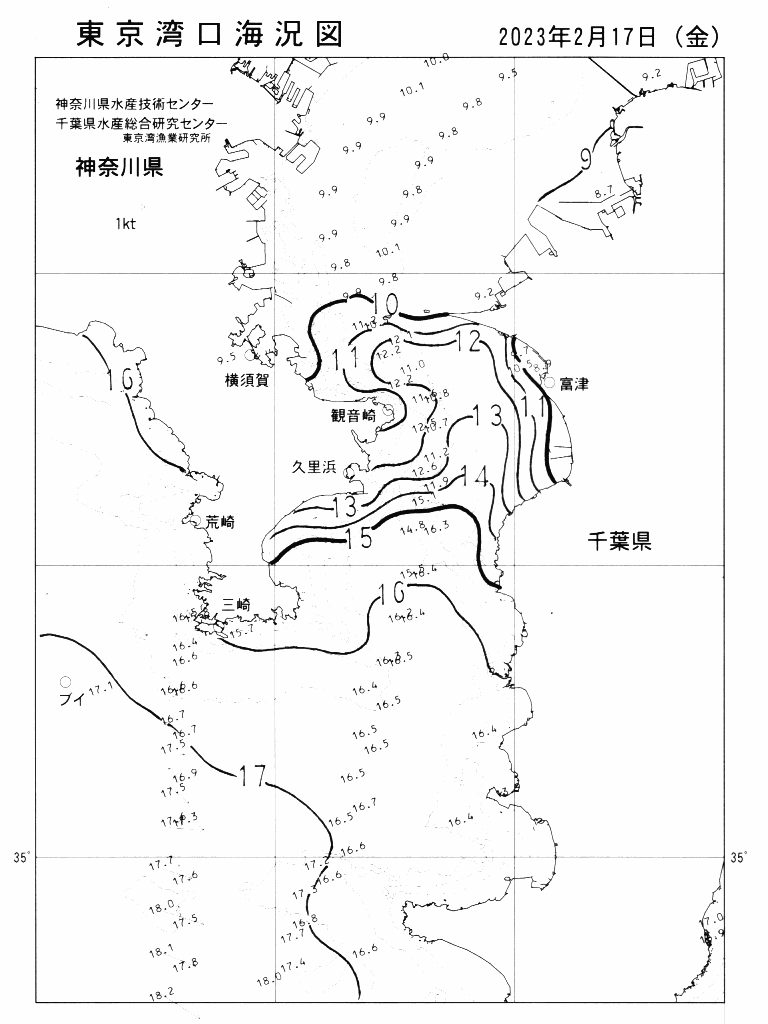 海況図, 東京湾口海況図 検索結果, (水温分布 等を図示)