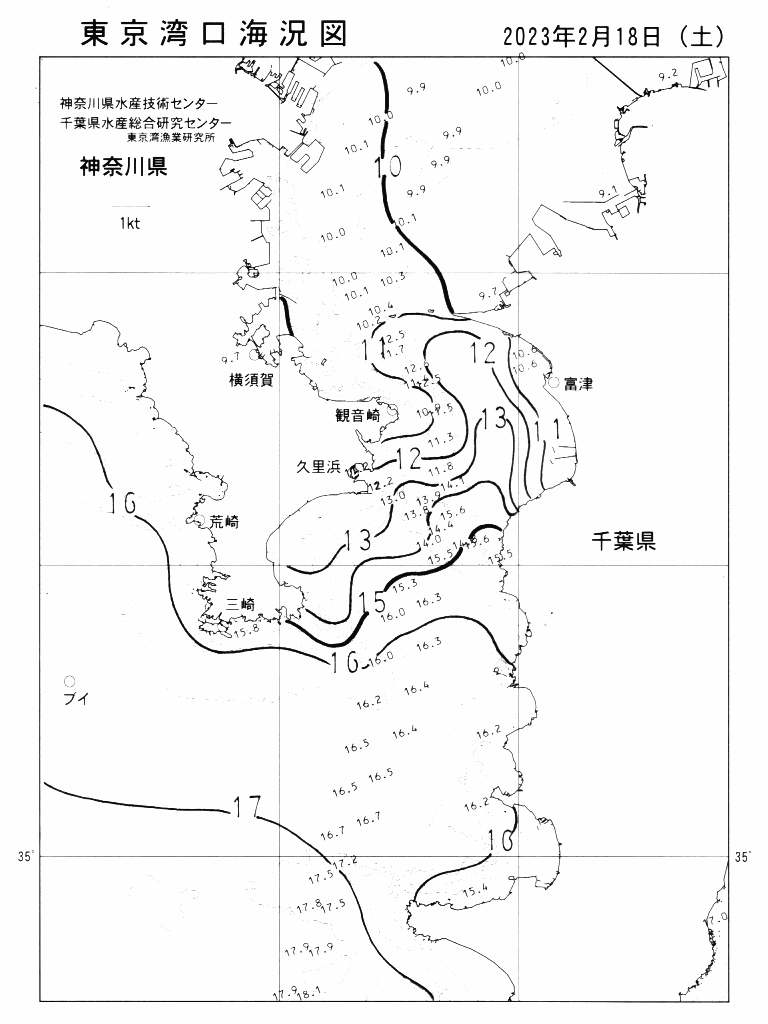 海況図, 東京湾口海況図 検索結果, (水温分布 等を図示)