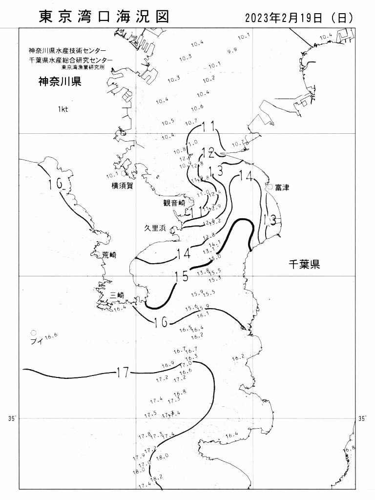 海況図, 東京湾口海況図 検索結果, (水温分布 等を図示)