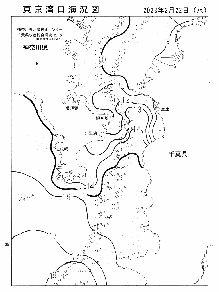 海況図, 東京湾口海況図 検索結果, (水温分布 等を図示)