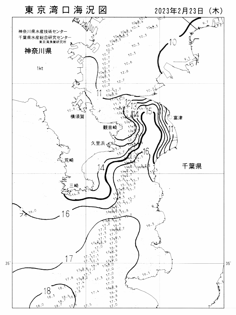 海況図, 東京湾口海況図 検索結果, (水温分布 等を図示)