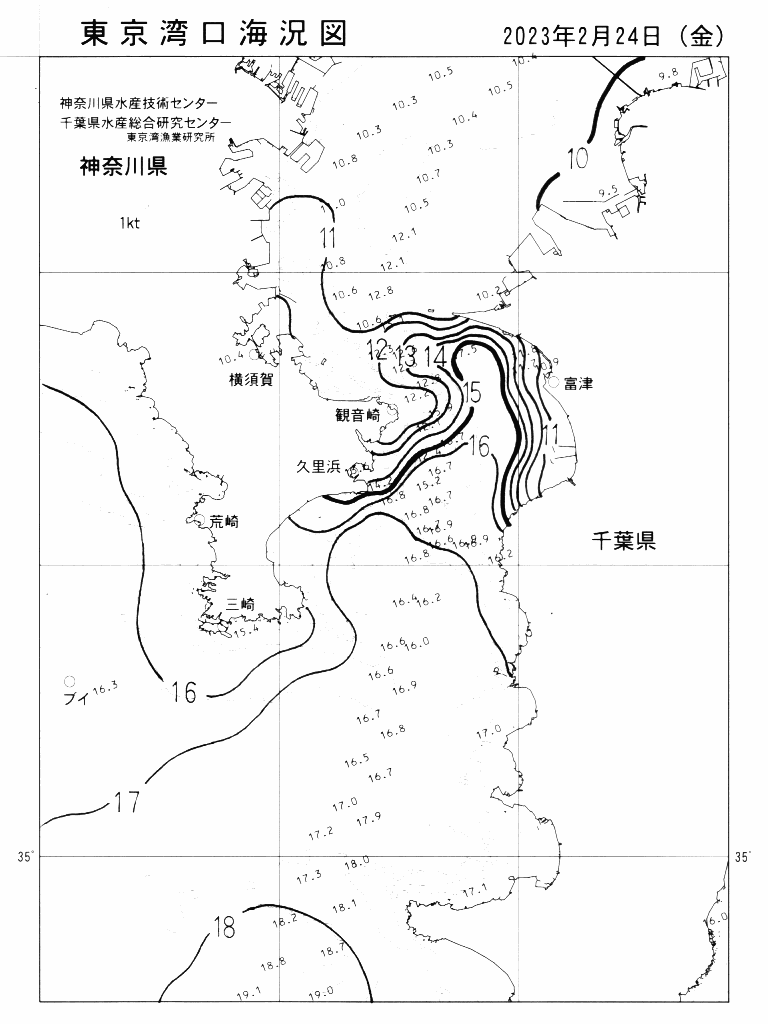海況図, 東京湾口海況図 検索結果, (水温分布 等を図示)