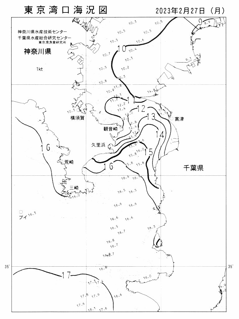 海況図, 東京湾口海況図 検索結果, (水温分布 等を図示)