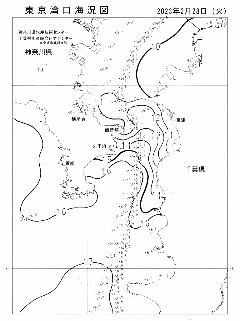 海況図, 東京湾口海況図 検索結果, (水温分布 等を図示)