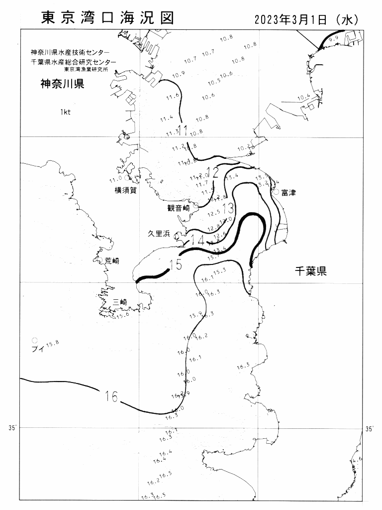 海況図, 東京湾口海況図 検索結果, (水温分布 等を図示)