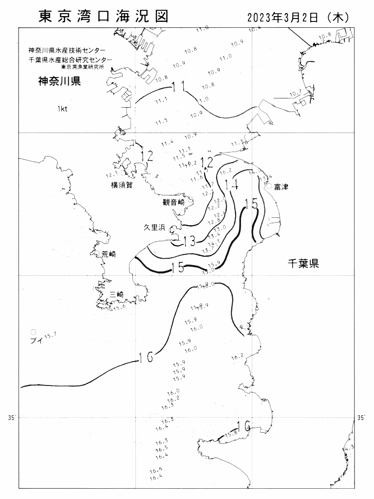 海況図, 東京湾口海況図 検索結果, (水温分布 等を図示)