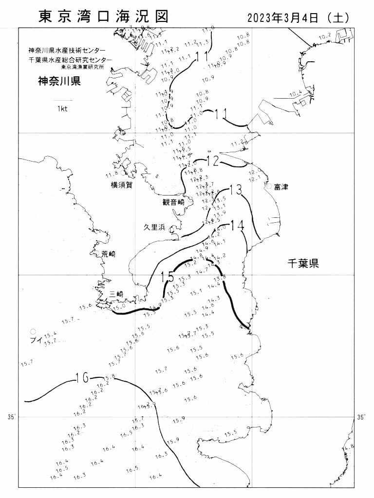 海況図, 東京湾口海況図 検索結果, (水温分布 等を図示)