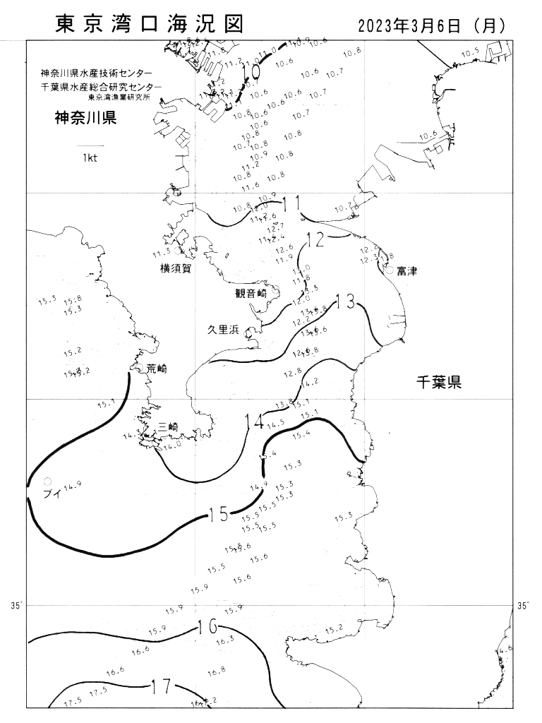 海況図, 東京湾口海況図 検索結果, (水温分布 等を図示)