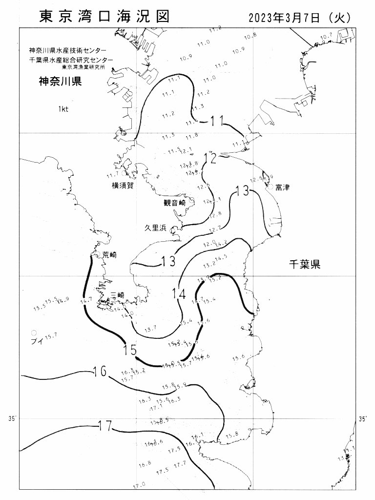 海況図, 東京湾口海況図 検索結果, (水温分布 等を図示)