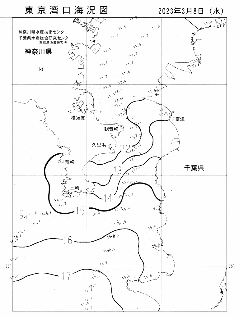 海況図, 東京湾口海況図 検索結果, (水温分布 等を図示)