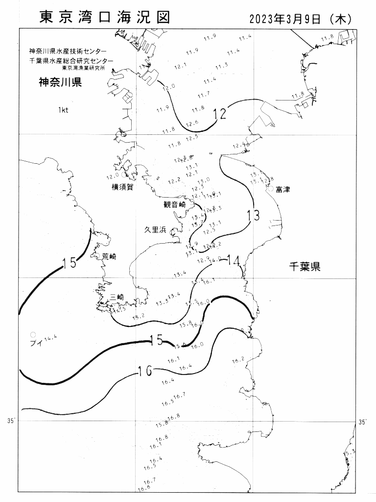 海況図, 東京湾口海況図 検索結果, (水温分布 等を図示)