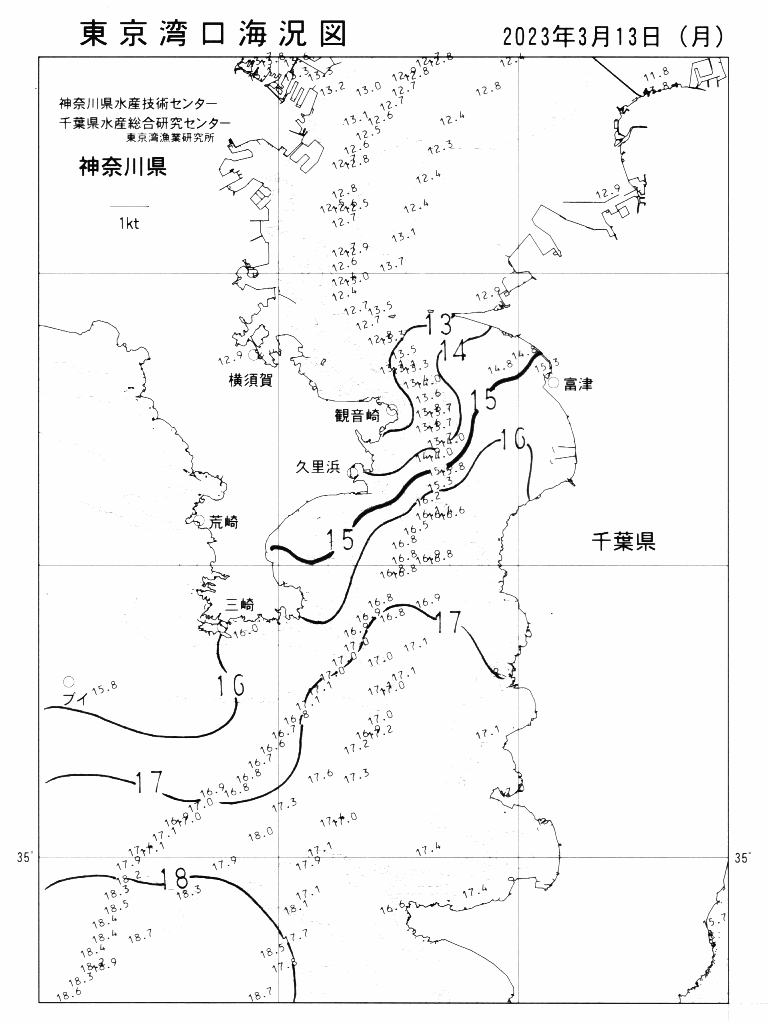 海況図, 東京湾口海況図 検索結果, (水温分布 等を図示)