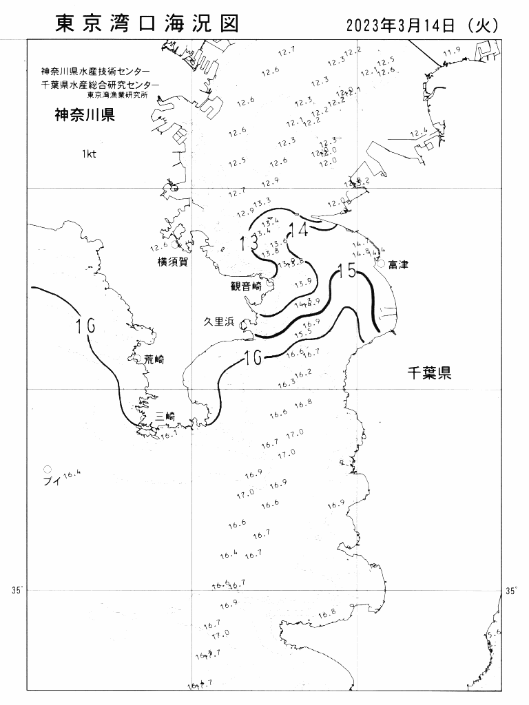 海況図, 東京湾口海況図 検索結果, (水温分布 等を図示)