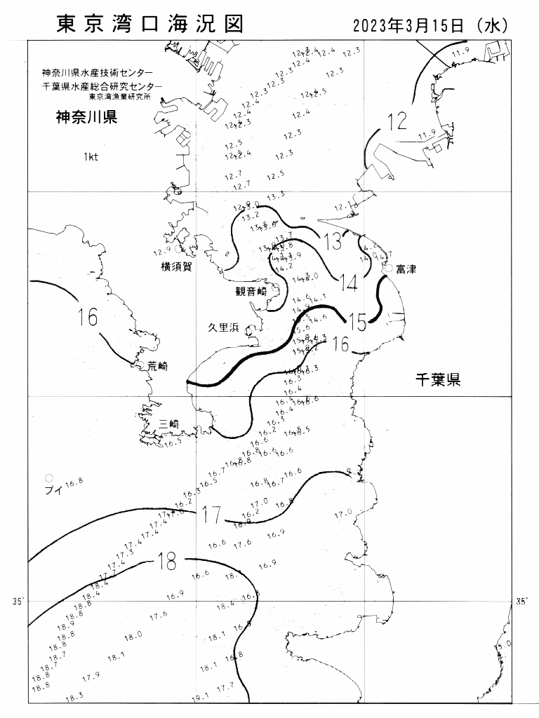 海況図, 東京湾口海況図 検索結果, (水温分布 等を図示)