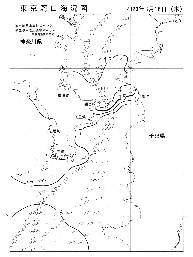 海況図, 東京湾口海況図 検索結果, (水温分布 等を図示)