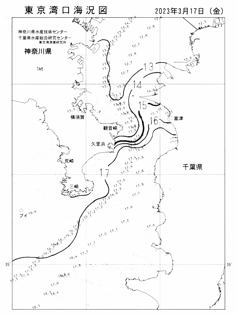 海況図, 東京湾口海況図 検索結果, (水温分布 等を図示)