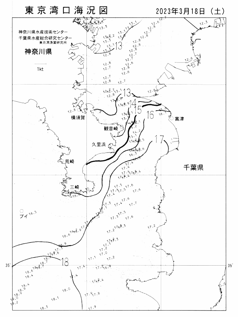 海況図, 東京湾口海況図 検索結果, (水温分布 等を図示)