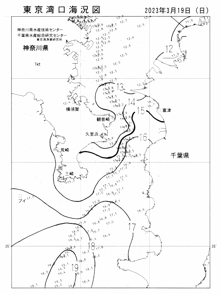 海況図, 東京湾口海況図 検索結果, (水温分布 等を図示)