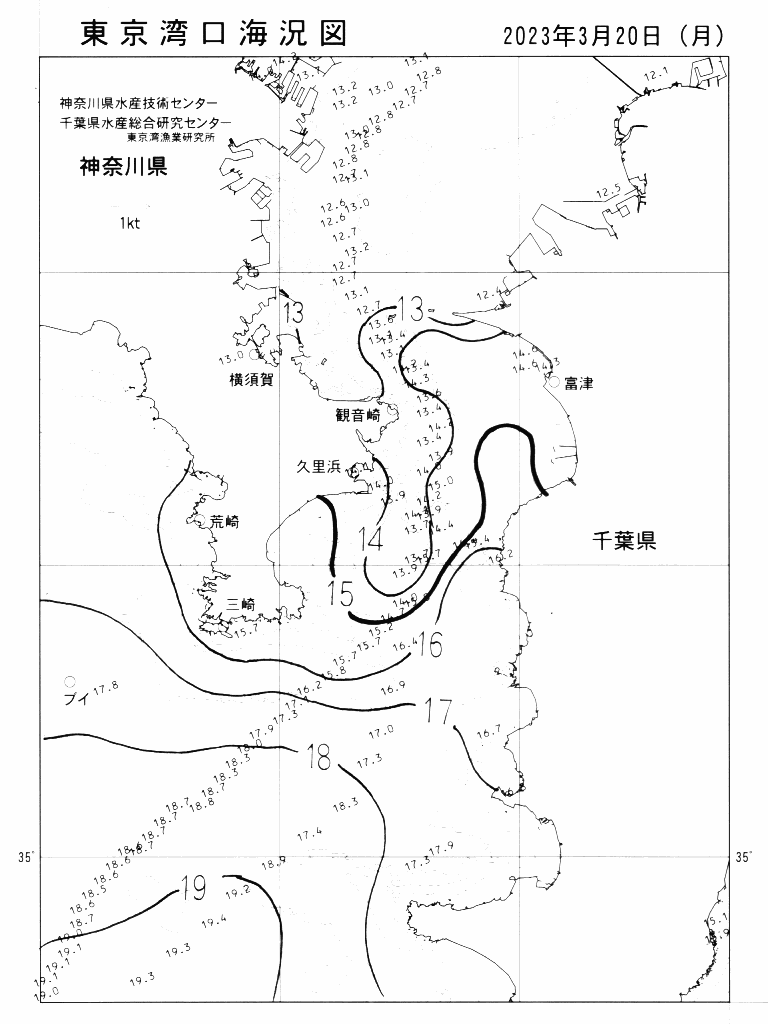 海況図, 東京湾口海況図 検索結果, (水温分布 等を図示)