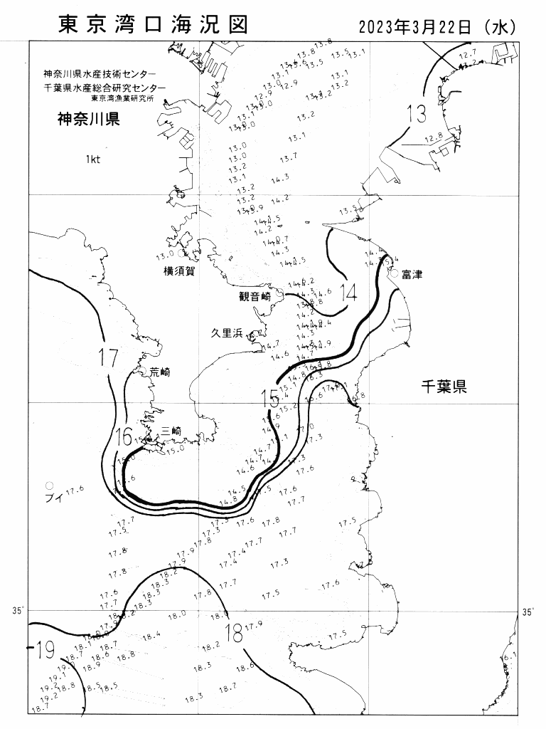 海況図, 東京湾口海況図 検索結果, (水温分布 等を図示)