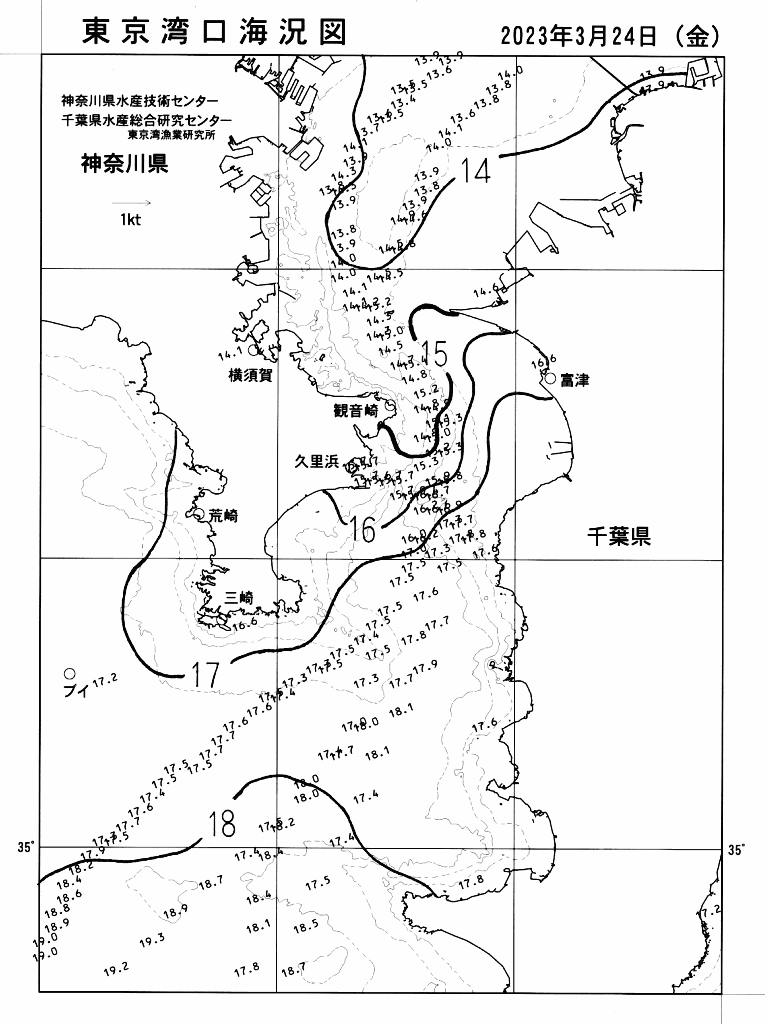 海況図, 東京湾口海況図 検索結果, (水温分布 等を図示)
