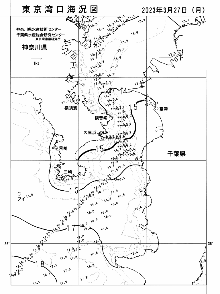 海況図, 東京湾口海況図 検索結果, (水温分布 等を図示)