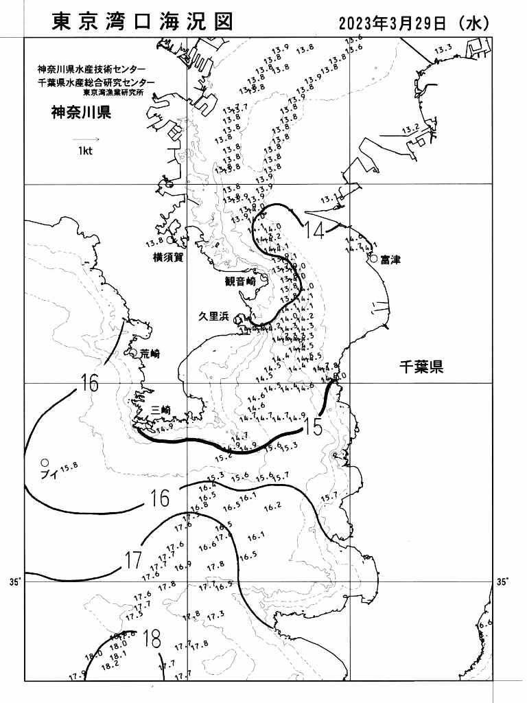 海況図, 東京湾口海況図 検索結果, (水温分布 等を図示)