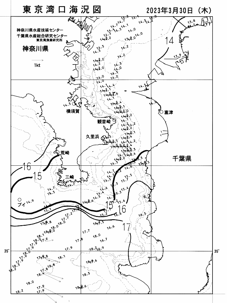 海況図, 東京湾口海況図 検索結果, (水温分布 等を図示)