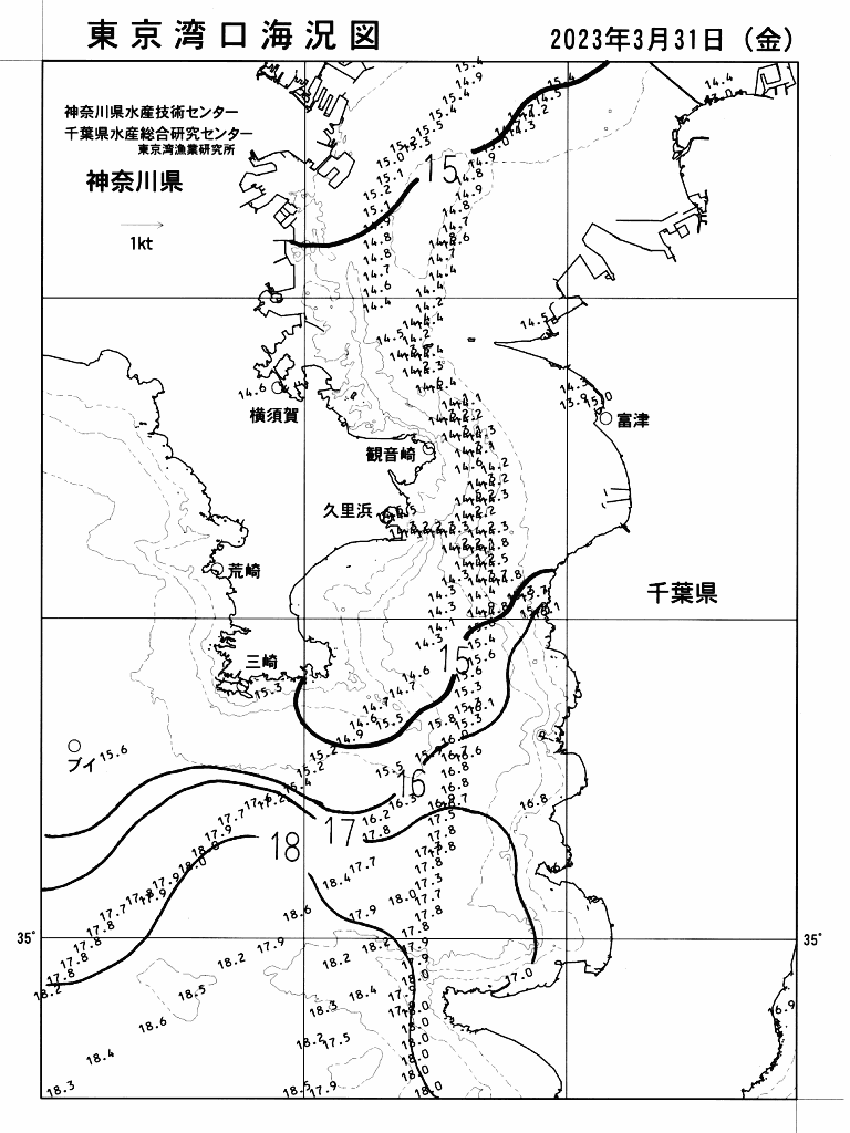 海況図, 東京湾口海況図 検索結果, (水温分布 等を図示)