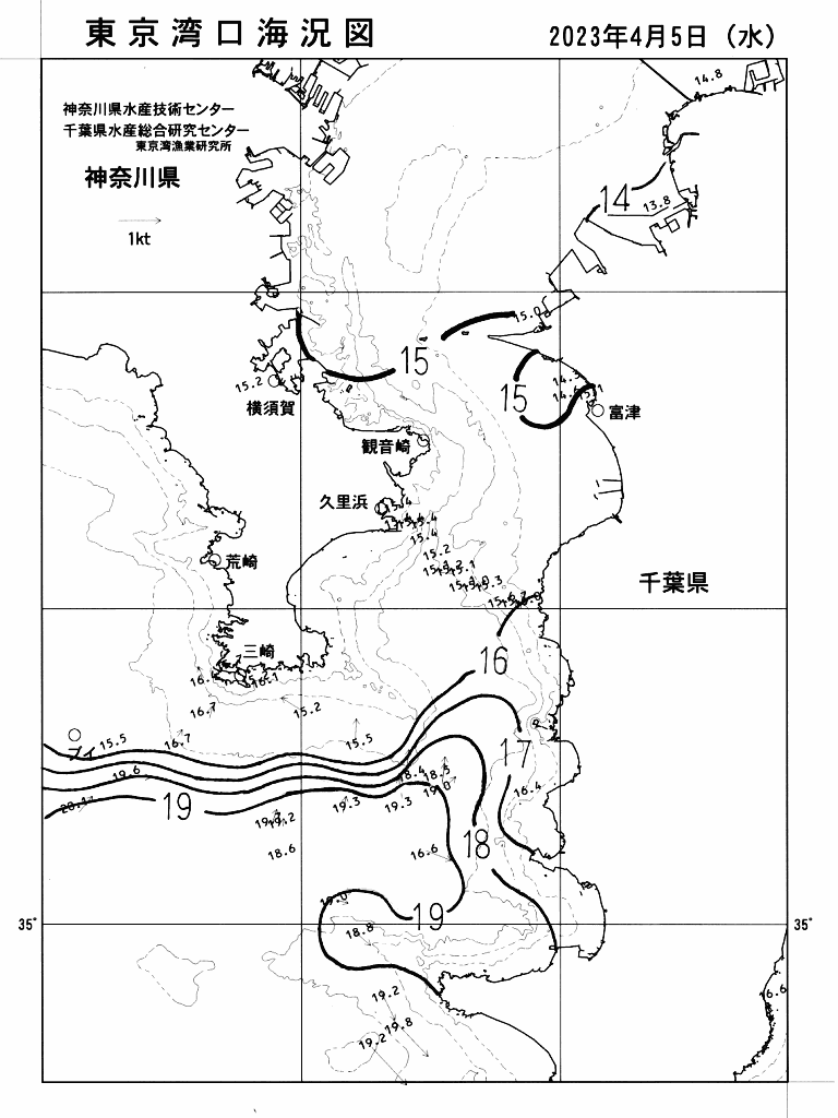 海況図, 東京湾口海況図 検索結果, (水温分布 等を図示)