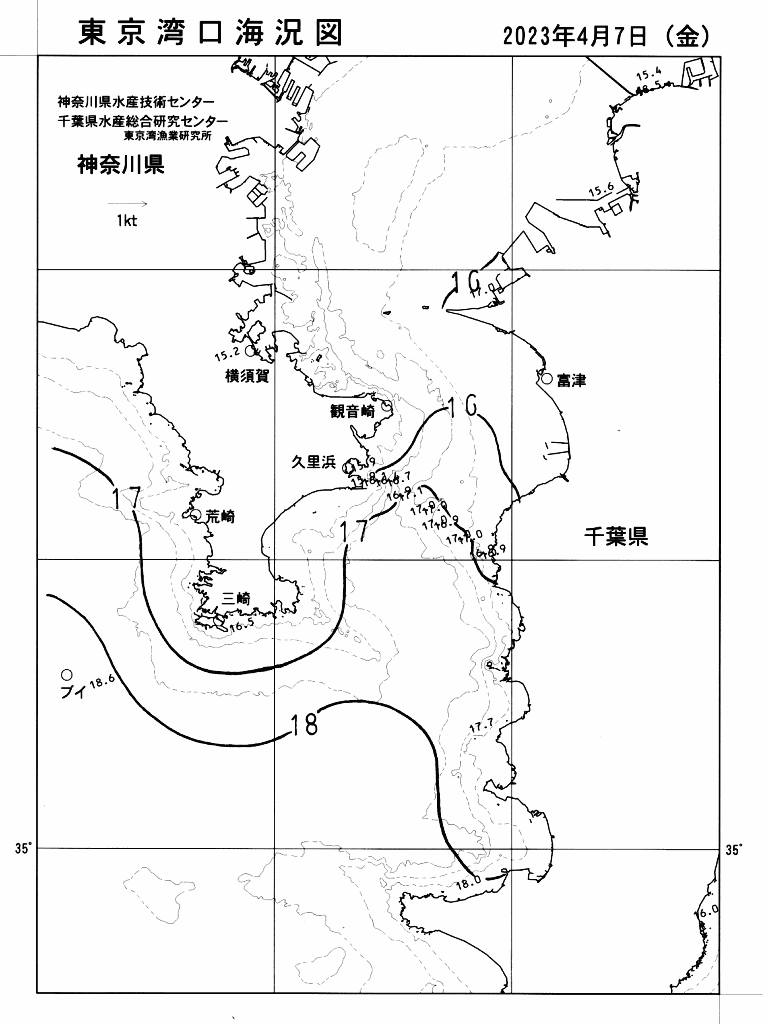 海況図, 東京湾口海況図 検索結果, (水温分布 等を図示)
