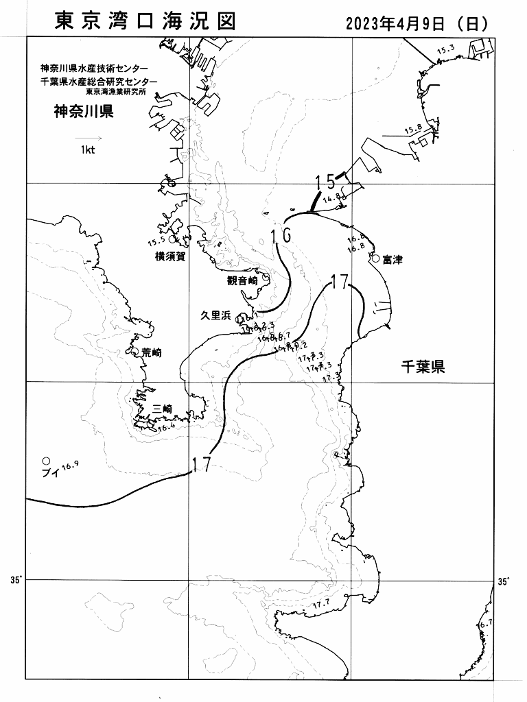 海況図, 東京湾口海況図 検索結果, (水温分布 等を図示)