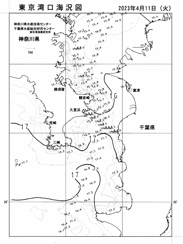 海況図, 東京湾口海況図 検索結果, (水温分布 等を図示)