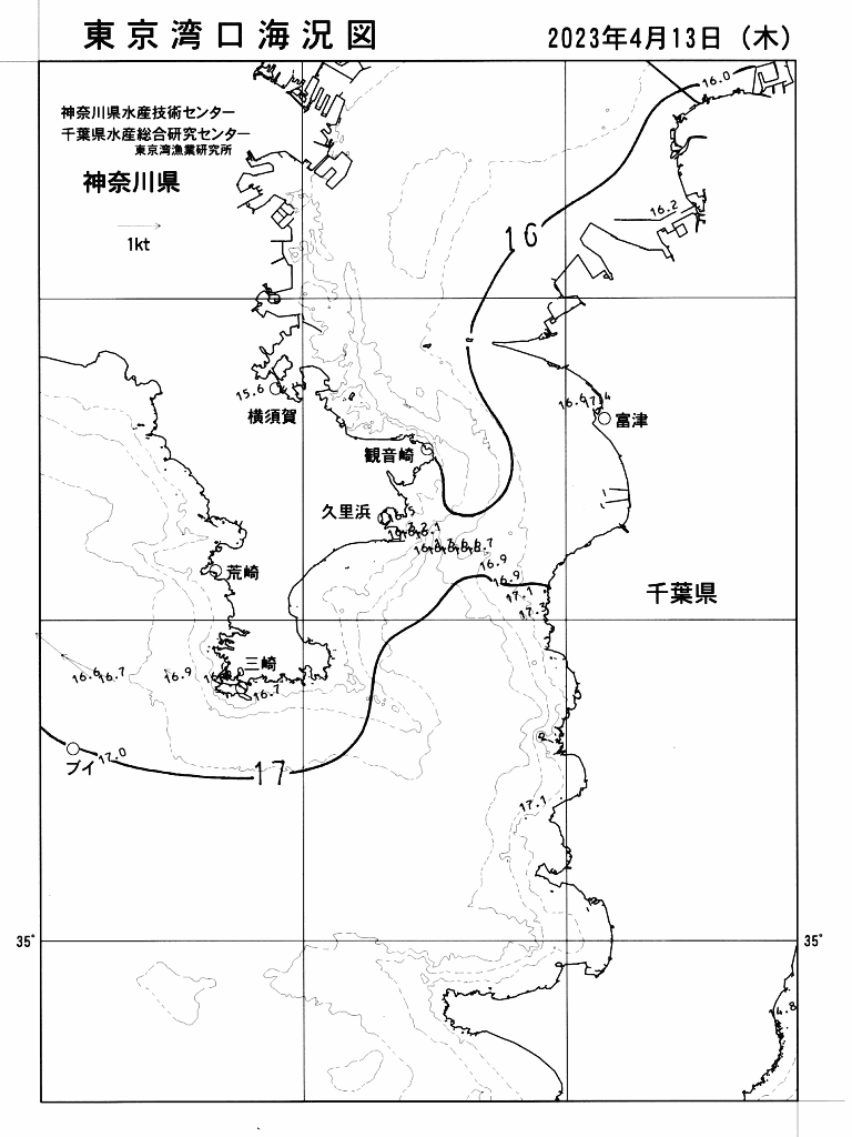 海況図, 東京湾口海況図 検索結果, (水温分布 等を図示)