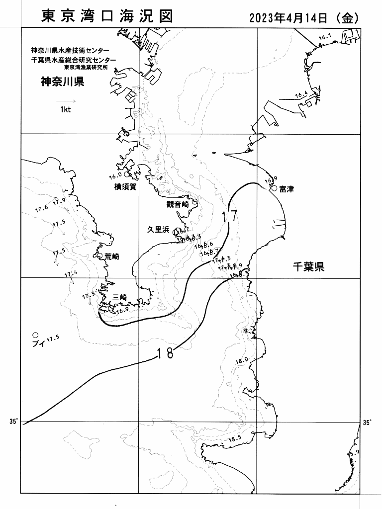 海況図, 東京湾口海況図 検索結果, (水温分布 等を図示)