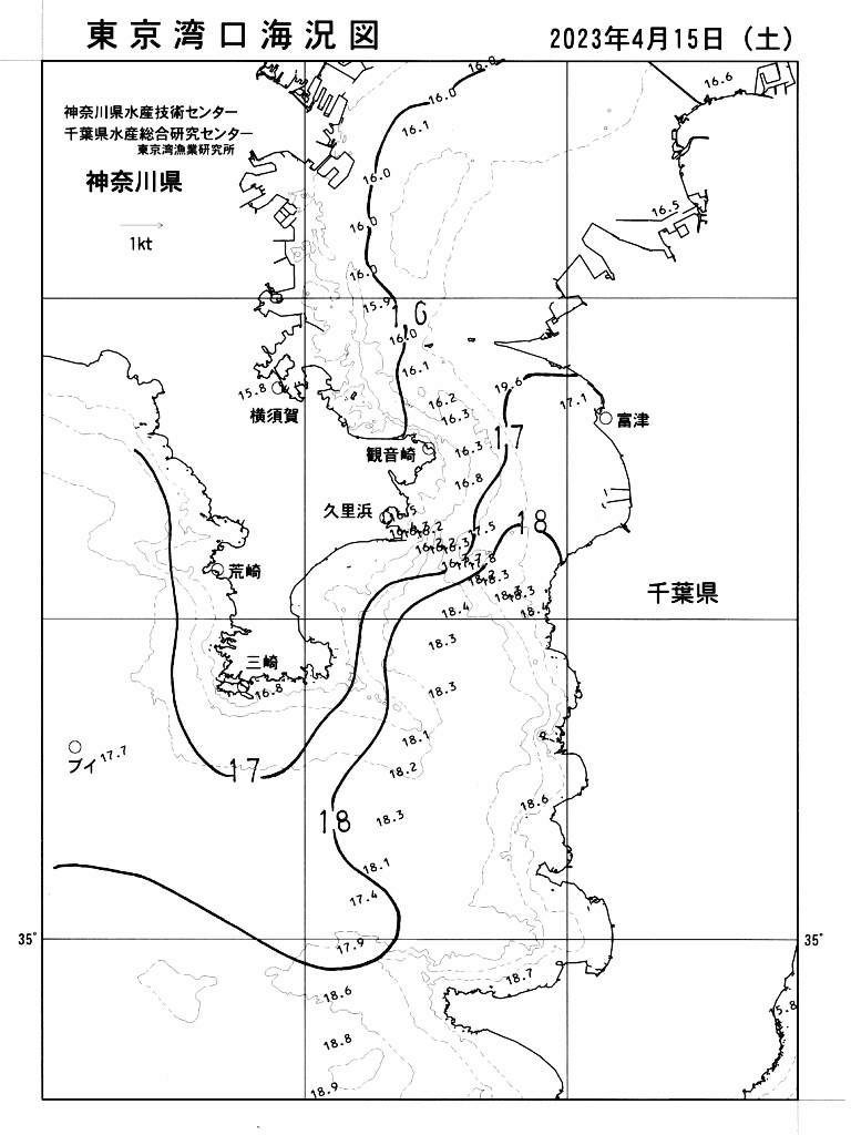 海況図, 東京湾口海況図 検索結果, (水温分布 等を図示)