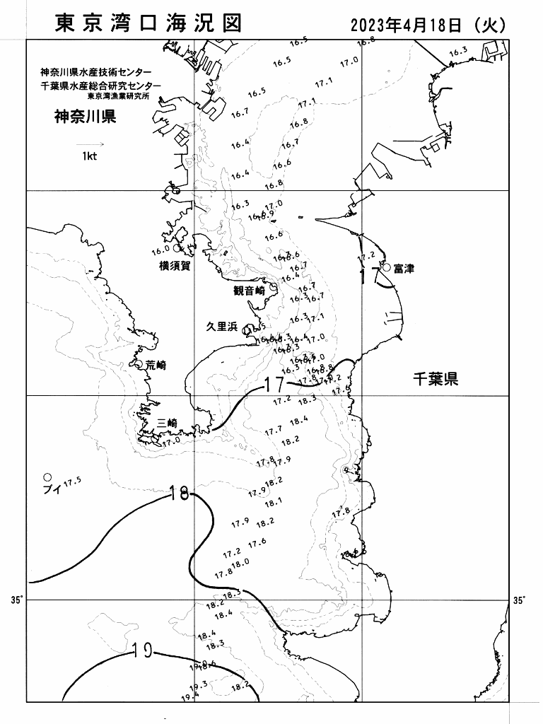 海況図, 東京湾口海況図 検索結果, (水温分布 等を図示)